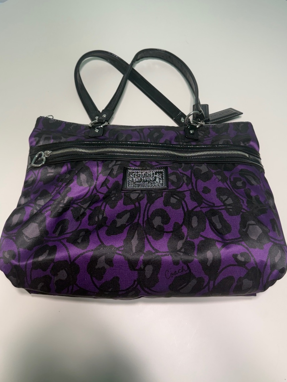 Coach Purple and Black Printed Satin Tote Bag and Wallet Set - Picture 2 of 8